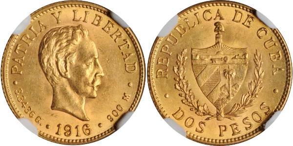 2 Peso Cuba Oro Jose Julian Marti Perez (1853 - 1895) 