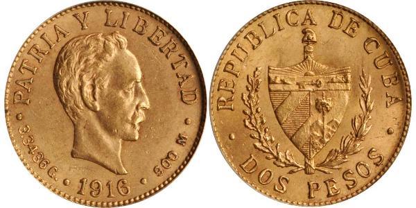 2 Peso Cuba Oro Jose Julian Marti Perez (1853 - 1895) 