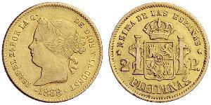 2 Peso Filipinas / Kingdom of Spain (1814 - 1873) Oro Isabella II of Spain (1830- 1904)