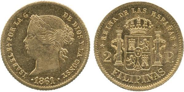 2 Peso Filipinas / Kingdom of Spain (1814 - 1873) Oro Isabella II of Spain (1830- 1904)