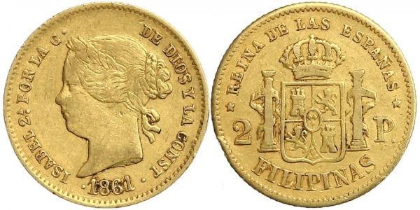 2 Peso Kingdom of Spain (1814 - 1873) / Filippine Oro Isabella II of Spain (1830- 1904)