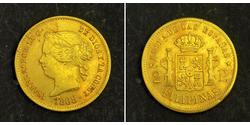2 Песо Філіппіни / Королівство Іспанія (1814 - 1873) Золото Isabella II of Spain (1830- 1904)