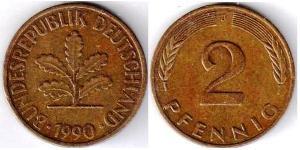 2 Pfennig Alemania Occidental (1949-1990) Bronce 