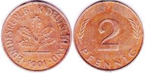 2 Pfennig Alemania Occidental (1949-1990) Bronce 