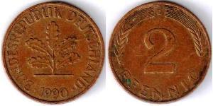 2 Pfennig Alemania Occidental (1949-1990) Bronce 