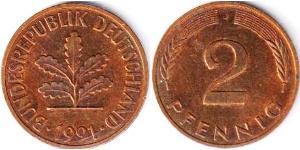 2 Pfennig Alemania Occidental (1949-1990) Bronce 