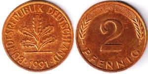 2 Pfennig Alemania Occidental (1949-1990) Bronce 