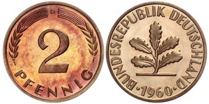 2 Pfennig Geschichte der Bundesrepublik Deutschland (1949-1990) Bronze 