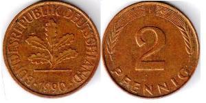 2 Pfennig Geschichte der Bundesrepublik Deutschland (1949-1990) Bronze 