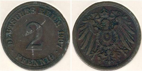 2 Pfennig Germania Bronzo 