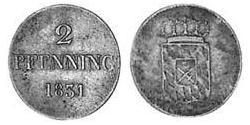 2 Pfennig Reino de Baviera (1806 - 1918) Cobre Luis I de Baviera(1786 – 1868)