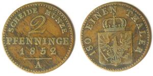 2 Pfennig Royaume de Prusse (1701-1918) Cuivre Frédéric-Guillaume IV de Prusse (1795 - 1861)