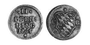 2 Pfennig Kurfürstentum Bayern (1623 - 1806) Kupfer Maximilian III. Joseph (Bayern)(1727 – 1777)