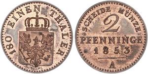 2 Pfennig Königreich Preußen (1701-1918) Kupfer Friedrich Wilhelm IV. (1795 - 1861)