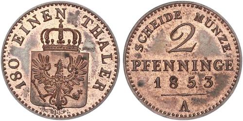 2 Pfennig Königreich Preußen (1701-1918) Kupfer Friedrich Wilhelm IV. (1795 - 1861)