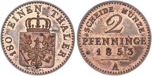 2 Pfennig 普魯士王國 (1701 - 1918) 銅 腓特烈·威廉四世 (1795 - 1861)