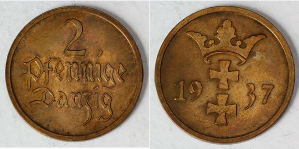 2 Pfennig 但澤自由市 (1920 - 1939) / 波兰 青铜 