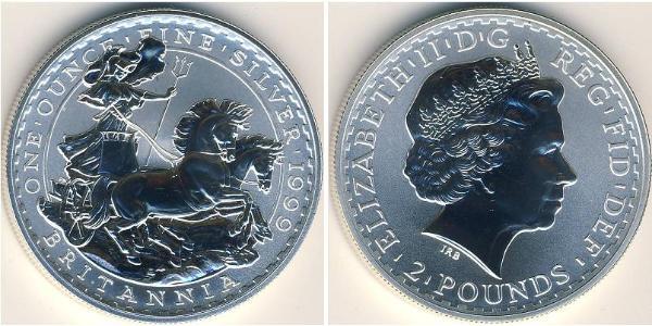 2 Pound Feriind Kiningrik (1922-) Argent Elizabeth II (1926-2022)