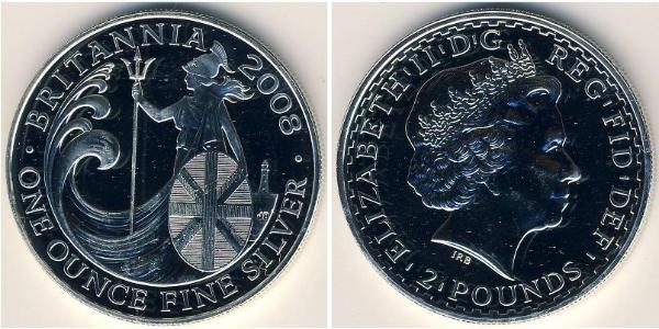 2 Pound Feriind Kiningrik (1922-) Argent Elizabeth II (1926-2022)