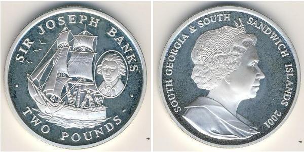 2 Pound Georgia del Sud e Isole Sandwich Meridionali Argento Elisabetta II (1926-2022)