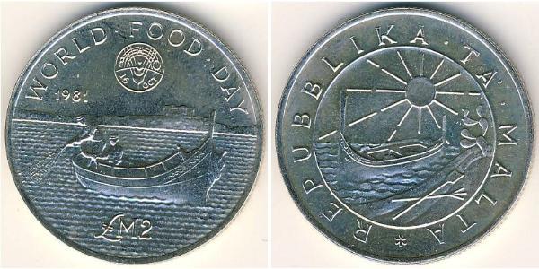 2 Pound Malta Argento 