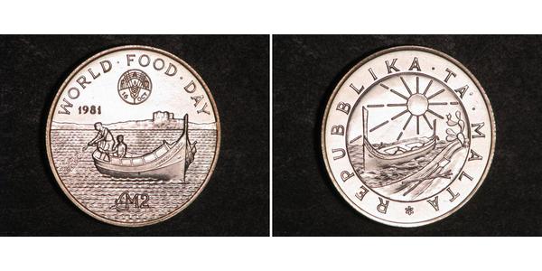 2 Pound Malta Argento 