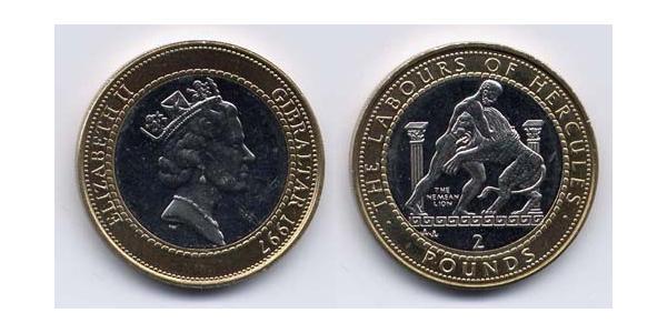 2 Pound Gibraltar Bimetal Elizabeth II (1926-2022)
