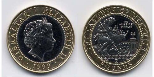 2 Pound Gibraltar Bimetall Elizabeth II (1926-2022)