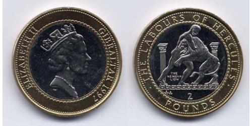 2 Pound Gibraltar Bimetall Elizabeth II (1926-2022)