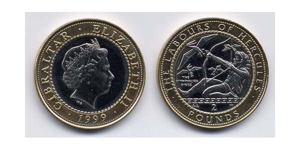 2 Pound Gibraltar Bimetall Elizabeth II (1926-2022)