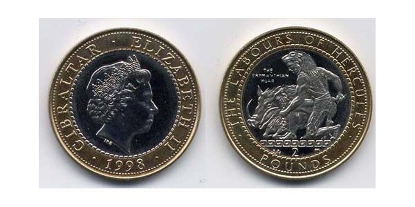 2 Pound Gibraltar Bimetall Elizabeth II (1926-2022)