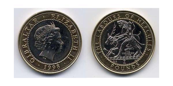 2 Pound Gibraltar Bimetall Elizabeth II (1926-2022)