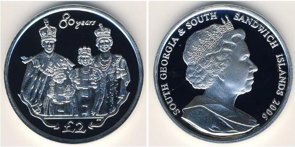 2 Pound Islas Georgias del Sur y Sandwich del Sur (territorio británico de ultramar) Plata Isabel II (1926-2022)