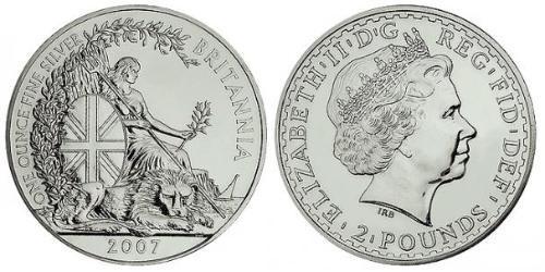 2 Pound Reino Unido (1922-) Plata Isabel II (1926-2022)
