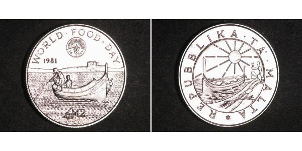 2 Pound Malta 銀 