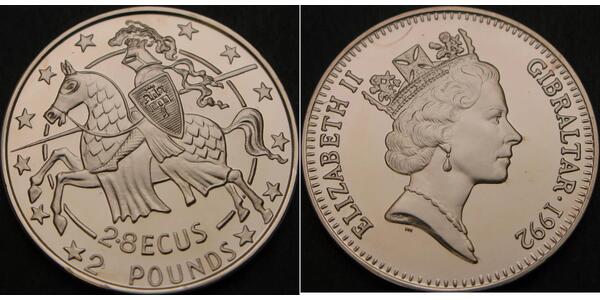 2 Pound / 2.8 Ecu Gibraltar Copper/Nickel Elizabeth II (1926-2022)