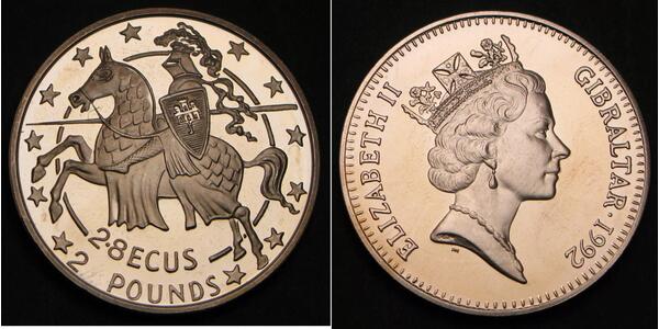 2 Pound / 2.8 Ecu Gibraltar Kupfer/Nickel Elizabeth II (1926-2022)