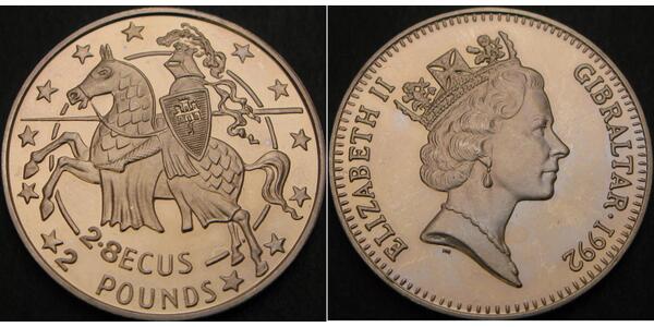 2 Pound / 2.8 Ecu Gibilterra Rame/Nichel Elisabetta II (1926-2022)