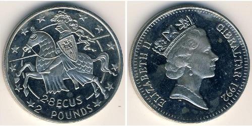 2 Pound / 2.8 Ecu Gibraltar 銅/镍 伊丽莎白二世 (1926-2022)