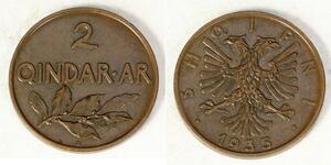 2 Qindarka Albanie Bronze 