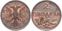 2 Qindarka Albania Bronzo 