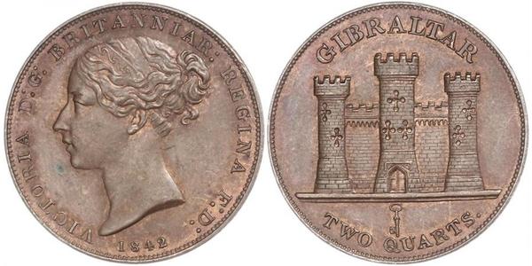 2 Quarto Gibilterra Rame Vittoria (1819 - 1901)