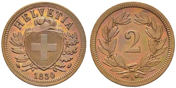2 Rappen Suiza Bronce 