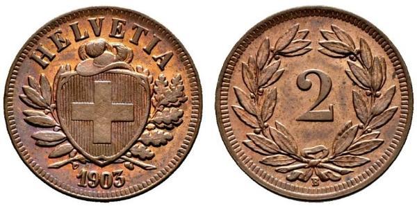 2 Rappen Schweiz Bronze 