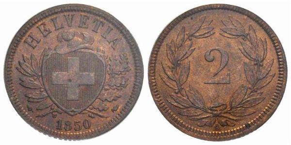 2 Rappen Svizzera Bronzo 