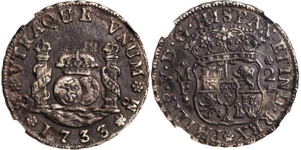 2 Real Nouvelle-Espagne (1519 - 1821) Argent Philippe V d