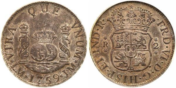 2 Real Peru Silber Ferdinand VI. von Spanien (1713-1759)
