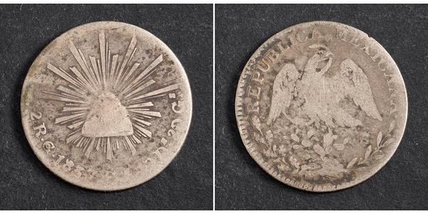 2 Real Second Federal Republic of Mexico (1846 - 1863) Silber 