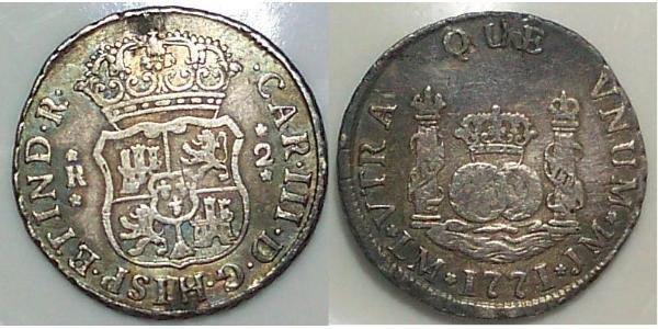 2 Real Spanisches Kolonialreich (1700 - 1808) Silber Karl III. von Spanien (1716 -1788)