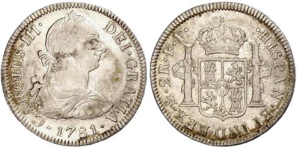 2 Real Vizekönigreich Neuspanien (1519 - 1821) Silber Karl III. von Spanien (1716 -1788)